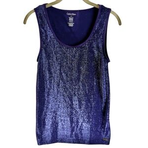 NWT Calvin Klein Purple Metallic Fitted Tank Top Shimmer Date Night Party L/XL